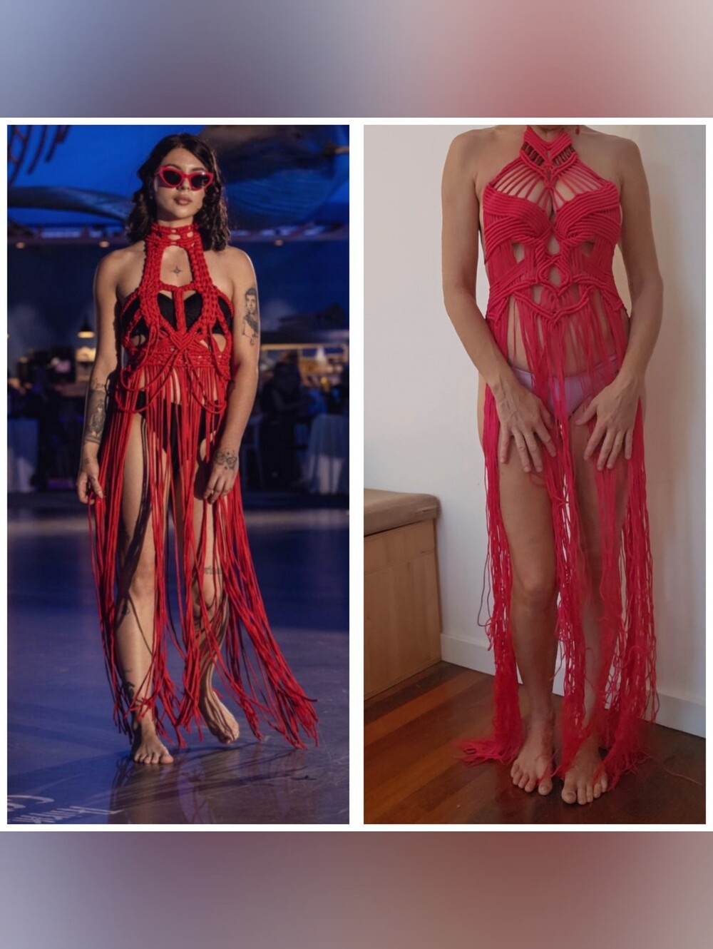 Odyssey Goddess Hand Made BALI Red Macrame Fashion Fringe Runway Dress S M